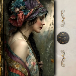 Boho Vintage Floral Woman Decoupage Seidenpapier