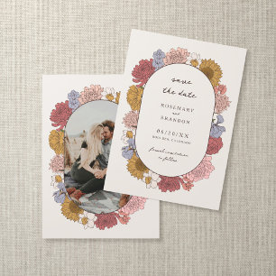 Boho Vintage Florales Herbstgarten-Hochzeitsfoto Save The Date