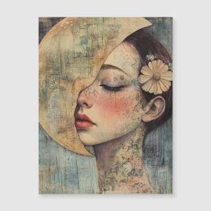 Boho-Vintage-Frau und Halbmond Magnetkarte