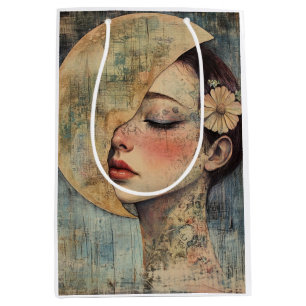 Boho Vintage Frau und Halbmond Mittlere Geschenktüte