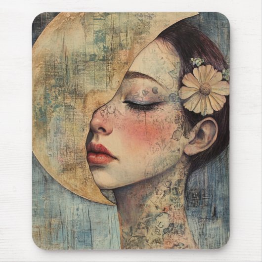 Boho Vintage Frau und Halbmond Mousepad (Vorne)