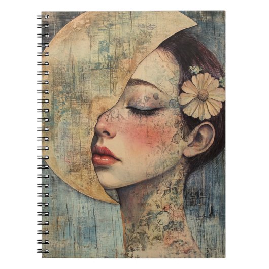Boho Vintage Frau und Halbmond Notizblock (Vorderseite)