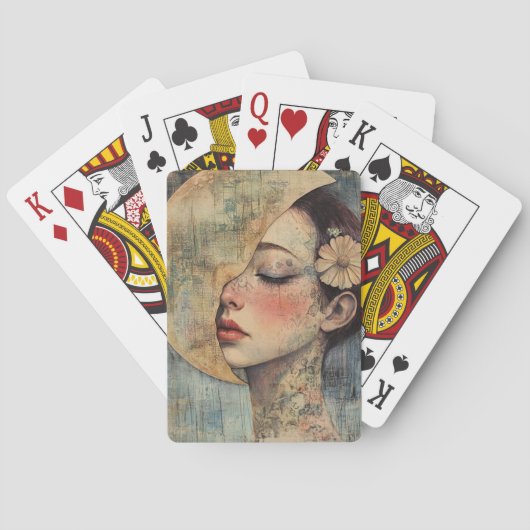 Boho Vintage Frau und Halbmond Spielkarten (Rückseite)