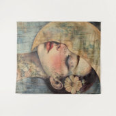 Boho Vintage Frau und Halbmond Wandteppich (Vorderseite (Horizontal))