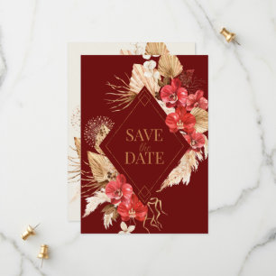 Boho Vintage Goldrahmen Rote Orchidee Hochzeit im Save The Date