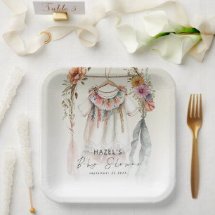 Boho Vintage-Kinderschrift Baby Shower Pappteller