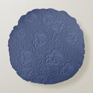 Boho Vintage künstlerische blaue Blumen Rundes Kissen