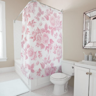 Boho Vintage Landhausstil weiße rosa Rosen floral Duschvorhang