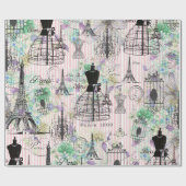 Boho Vintage Maneque schwarz rosa Rosen Blütenblüt Geschenkpapier (Flach)