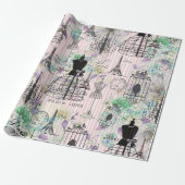 Boho Vintage Maneque schwarz rosa Rosen Blütenblüt Geschenkpapier (Ungerollt)