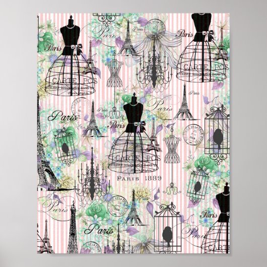 Boho Vintage Maneque schwarz rosa Rosen Blütenblüt Poster (Vorne)