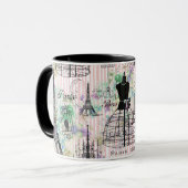 Boho Vintage Maneque schwarz rosa Rosen Blütenblüt Tasse (Vorderseite Links)