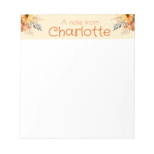 Boho Vintage Orange Sonnenblume Aquarell Gelb Notizblock