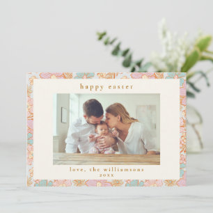 Boho Vintage Pastell Rosa Blau Florales Osterfoto Feiertagskarte