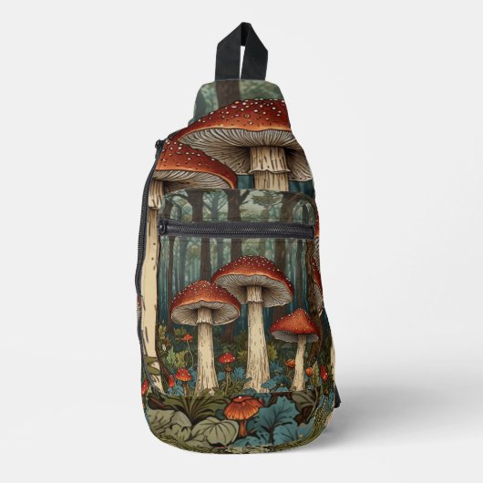 Boho Vintage Pilze Wald Crossbody Bag (Vorderseite)