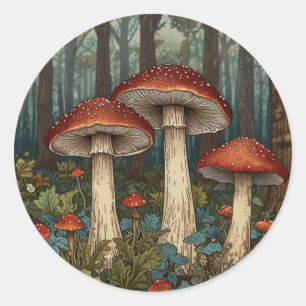 Boho-Vintage-Pilze-Wald-Forst Runder Aufkleber