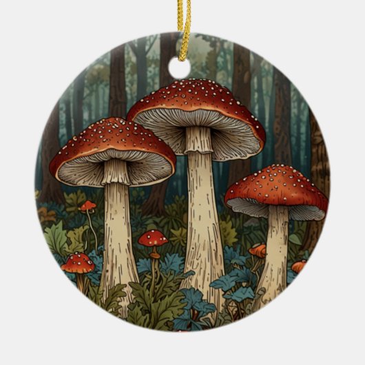 Boho Vintage Pilze Wald Keramik Ornament (Vorne)