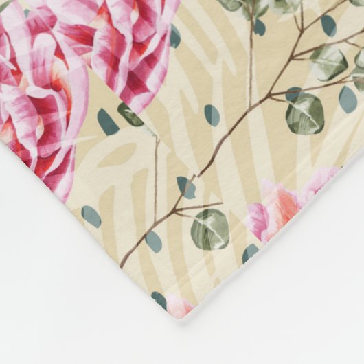 Boho Vintage rosa grüne tropische Fleecedecke (Ecke)