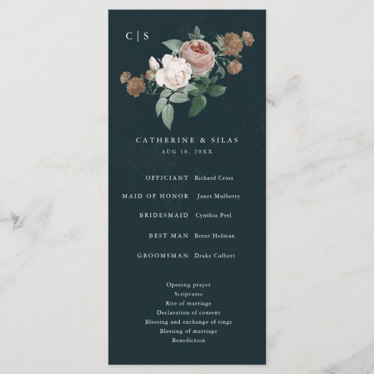 Boho Vintage Rose Florales Hochzeitsprogramm Programm (Vorderseite)