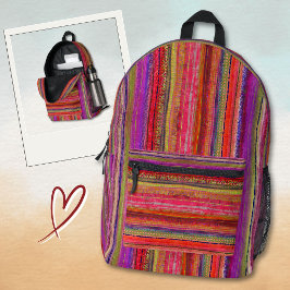 Boho Vintage Rot Violett Streifen -  Bedruckter Rucksack