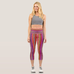 Boho Vintage Rot Violett Streifen - Capri Leggings