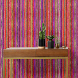 Boho Vintage Rot Violett Streifen -  Tapete