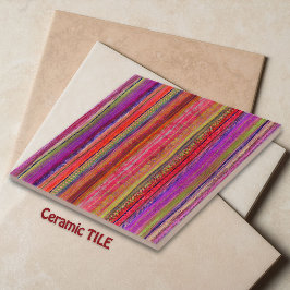Boho Vintage Rot Violette Streifen -  Fliese