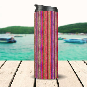 Boho Vintage Rot-Violette Streifen -  Thermosbecher