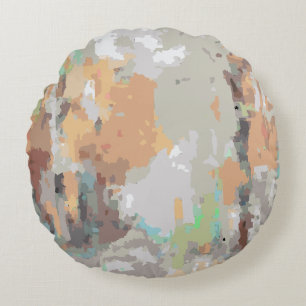 Boho Vintage Rustikal, Orange Taupe, Braun, Grau Rundes Kissen