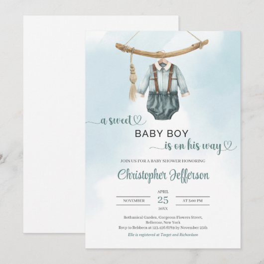 Boho Vintage Salbei Einladung (Vorne/Hinten)