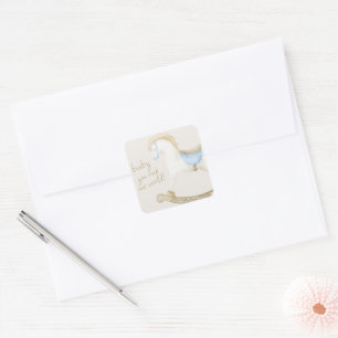 Boho Vintage Schaukelpferd Cowboy Baby Shower Quadratischer Aufkleber
