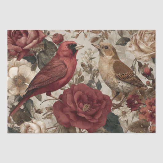 Boho Vintage Vögel & Blumenmotive Seidenpapier (Vorderseite)