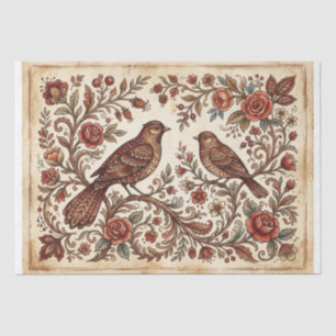 Boho Vintage Vögel & Blumenmotive Seidenpapier