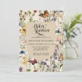 Boho Vintage Wildblume Kinderdusche Einladung (Stehend Vorderseite)