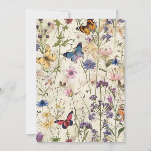 Boho Vintage Wildblume Kinderdusche Einladung (Rückseite)