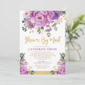 Boho Violet Gold Floral Girl Babydusche per Mail Einladung (Stehend Vorderseite)