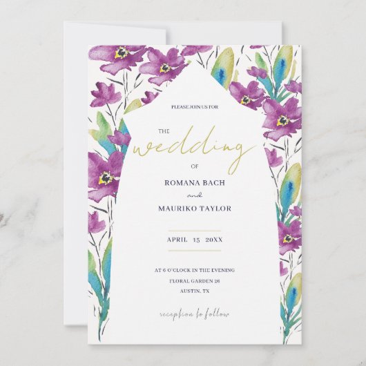 Boho Violet Türkis Wildblumen Einladung (Vorderseite)