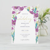 Boho Violet Türkis Wildblumen Einladung (Stehend Vorderseite)