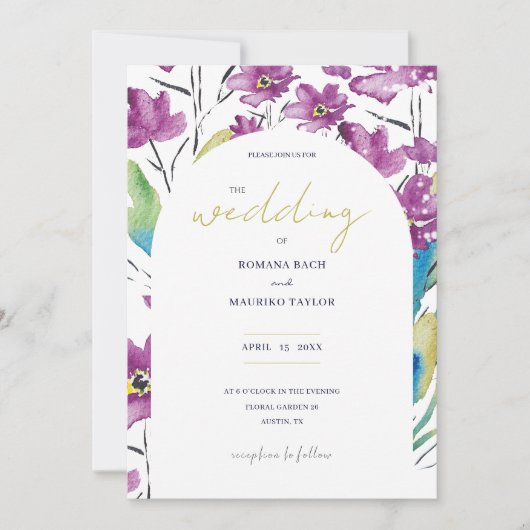 Boho Violet Türkis Wildblumen Einladung (Vorderseite)