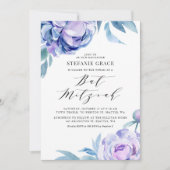 Boho Violet Watercolor Peonies Floral Bat Mitzvah Einladung (Vorderseite)
