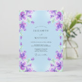 Boho-Violette Azurblaue Gemalte Hochzeit Einladung (Stehend Vorderseite)