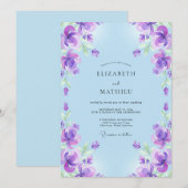Boho-Violette Azurblaue Gemalte Hochzeit Einladung (Vorne/Hinten)