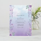 Boho-Violette-Glyzinien-Hochzeit Einladung (Stehend Vorderseite)