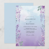 Boho-Violette-Glyzinien-Hochzeit Einladung (Vorne/Hinten)