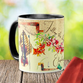 Boho-Violine Blumen Collage mit Affirmation Tasse
