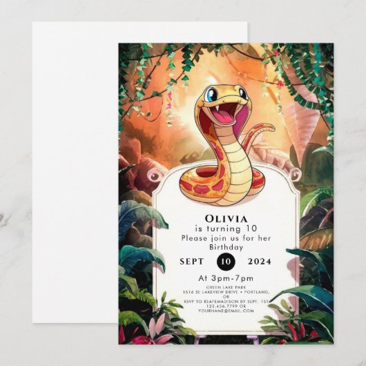 Boho Viper Snake Birthday Einladung (Vorne/Hinten)