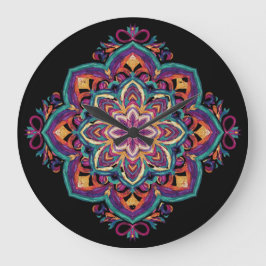 Boho-Volkskunst-Blume Große Wanduhr
