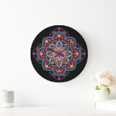 Boho-Volkskunst-Blume Große Wanduhr (Zuhause)
