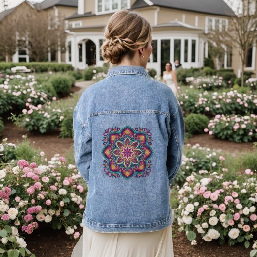 Boho-Volkskunst-Blume Jeansjacke (Hochzeit Rückseite)