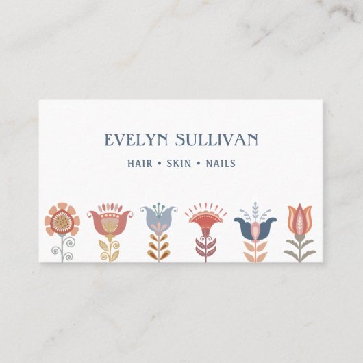 boho volkskunst Blume qr Code Visitenkarte (Vorderseite)